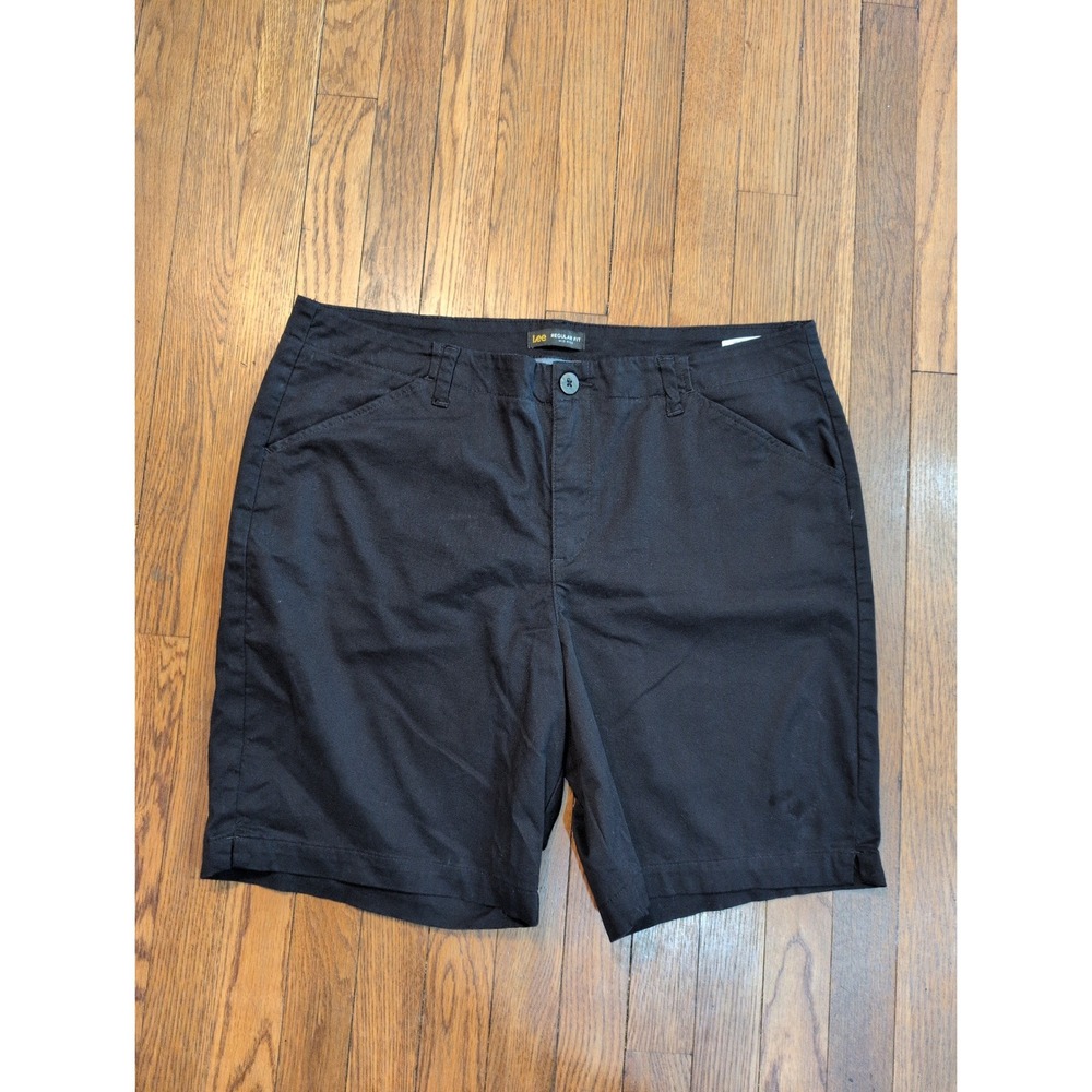 Lee Womens Plus 18 Reg Fit Mid Rise Chino Shorts Black Cotton Stretch Walking